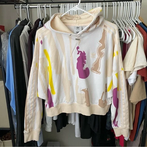 ADIDAS x Thebe Magugu Collab Drawcord Hoodie Sweatshirt, Semi Pulse Multicolor - Picture 2 of 6